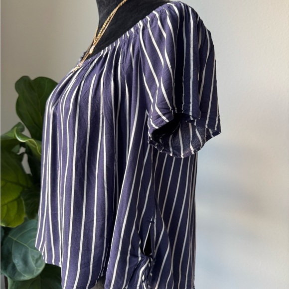 H&M Navy and White Striped Off-Shoulder Blouse - Picture 3 of 4